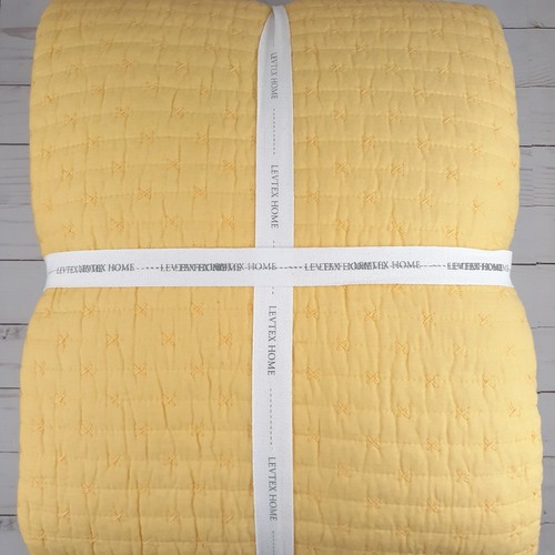 Levtex Home King Quilt Set Cross Stitch Yellow 3 Piece - Picture 3 of 3