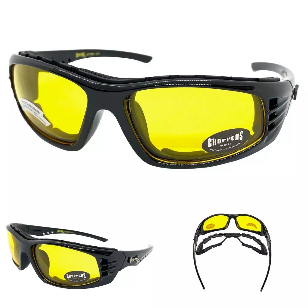 MOTORCYCLE Riding Padded Foam Protective Safety Eyewear SUN GLASSES Yellow  Lens