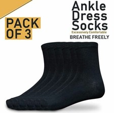 3 Pack Men's Black Ankle Socks, Lightweight Organic Cotton, Breathable Comfort