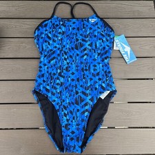 TYR The Finals Women Omega Swimsuit Swanback Blue 1 Piece- Size 28 New