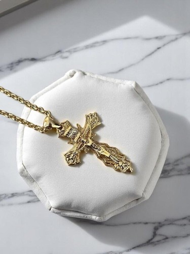 Baroque Silver Crucifix Necklace,Jesus on Cross Pendant,Faith Jewelry for Man - Picture 12 of 17