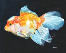 Giclee fine art print of gouache painting goldfish, animal 8"×10" 