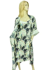 NWT $136 Cruz Natori 2pc Robe & Nightgown MEDIUM Pastel Floral Satin 