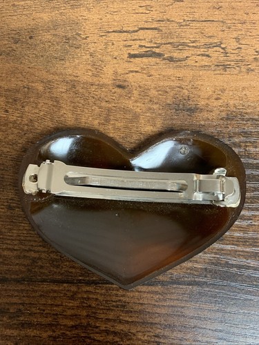VINTAGE FRENCH FAUX TORTOISE MUTED PLASTIC FINISH HEART HAIR BARRETTE - Picture 2 of 4