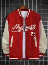 Men's Stylish Comfy Vintage Style Chicago Pattern Baseball Jacket With Pockets