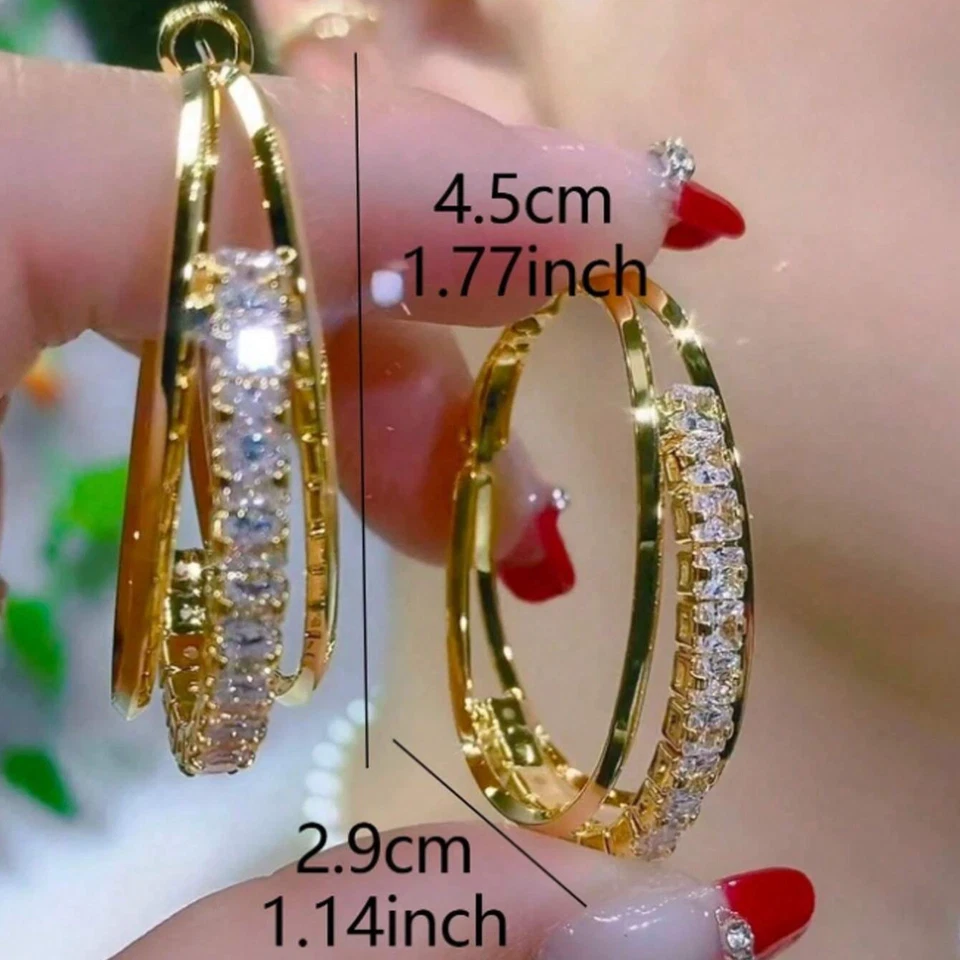 Pendientes de aro de circón chapados en oro de 18 quilates - Joyería elegante de lujo para mujer regalo nuevos Foto 3 de 4