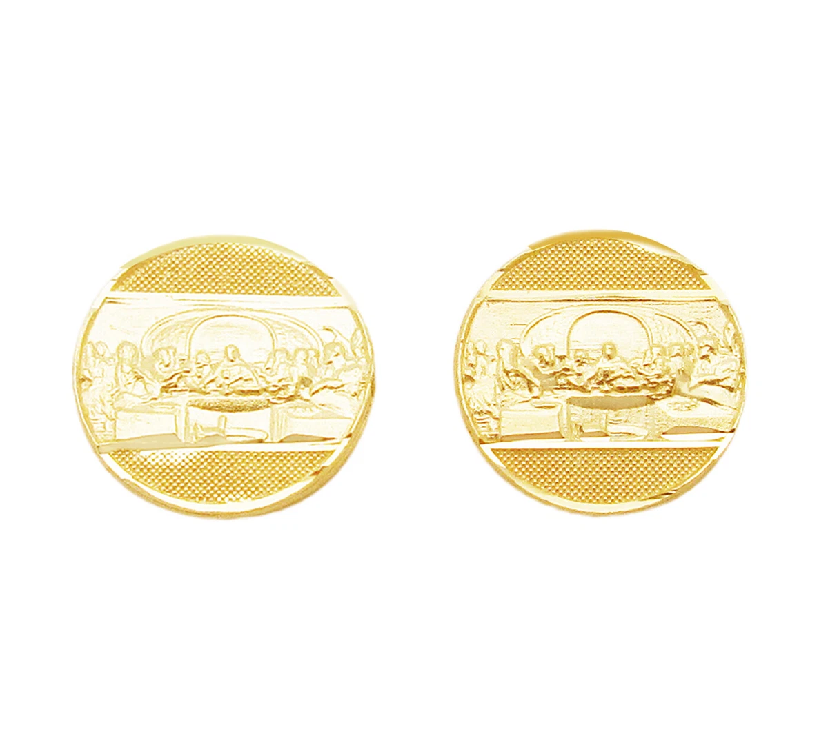 Men s Gold Last Supper Earrings 10K Yellow Gold 0.5 inch