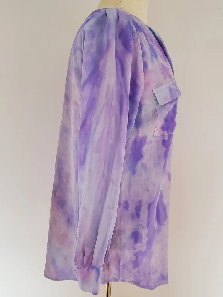 Joie painted Silk crepe shirt Blouse pink white purple blue painted S M tie dyed - Image 4 of 4