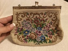 Vintage Petit Point Needlepoint Purse Tapestry Handbag Clutch 1950s