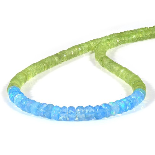 Natural Facetado Azul Ópalo & Peridoto Rondell Cuentas Cadena 18" Hilos Collar - Imagen 3 de 5
