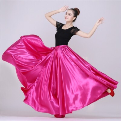 Lady Satin Latin Dance Skirt Flamenco Spanish Frill Modern