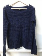 DKNY Jeans Cotton Crewneck Open-Knit Sweater Navy Blue Size S Small