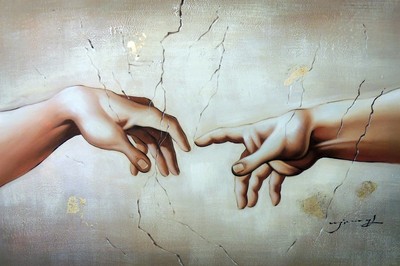 God Adam Hands Touching Sistine Chapel Ceiling Stretched 24x36