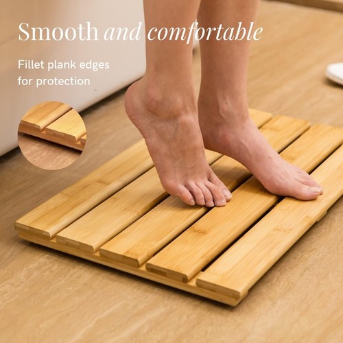 New GOBAM Bamboo Bath Mat, Small, 19.7 x 13 x 1.3 inches - Non-Slip Floor Mat