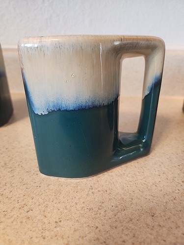 VTG Padilla Signed Stoneware Mugs Blue/Tan Drip Glaze Set of 4 boho - Picture 5 of 24