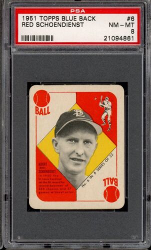 1951 Topps Blue Back Baseball #6 Red Schoendienst PSA 8