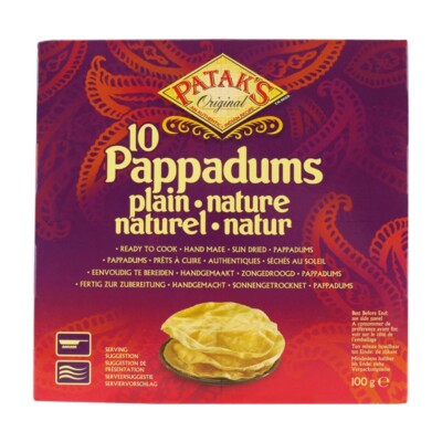 Pataks Pappadums  100g Pappads/Pappadam/Papadums/Papadum/Papadam/Linsenmehlflade