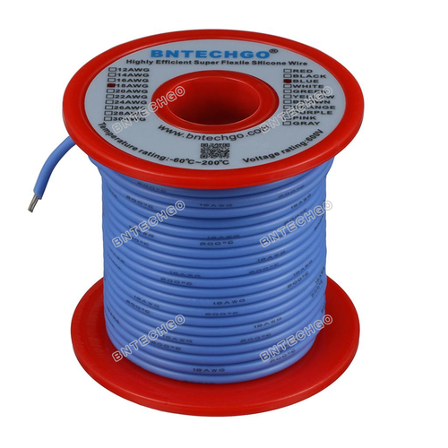 18 Gauge Flexible Silicone Wire Blue 100 feet 600V 200 deg C Tinned Copper Wire - Picture 2 of 6