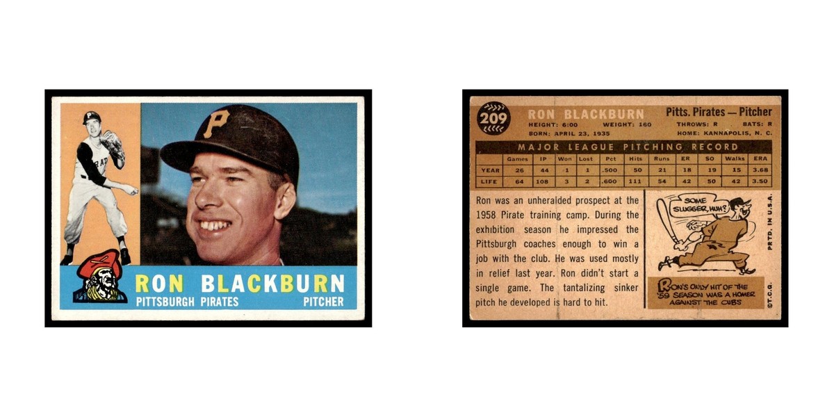 Ron Blackburn 1960 Topps #209 Pittsburgh Pirates Baseball Card EX