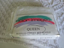 NIP Crown Crafts QUEEN RUFFLLED EYELET White BED RUFFLE w/14" Drop