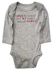 Carters Infant Boys  Girls Gray Love My Family Valentine's Bodysuit
