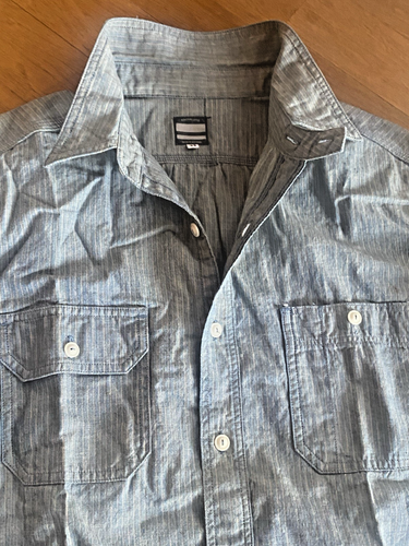 MOMOTARO JEANS Blue Gray Striped Cotton Mens Shirt Size 44 L Craftsmanship Japan