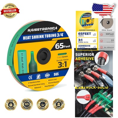 Versatile 65FT Green Heat Shrink Tubing Roll - Marine, Automotive & DIY Projects
