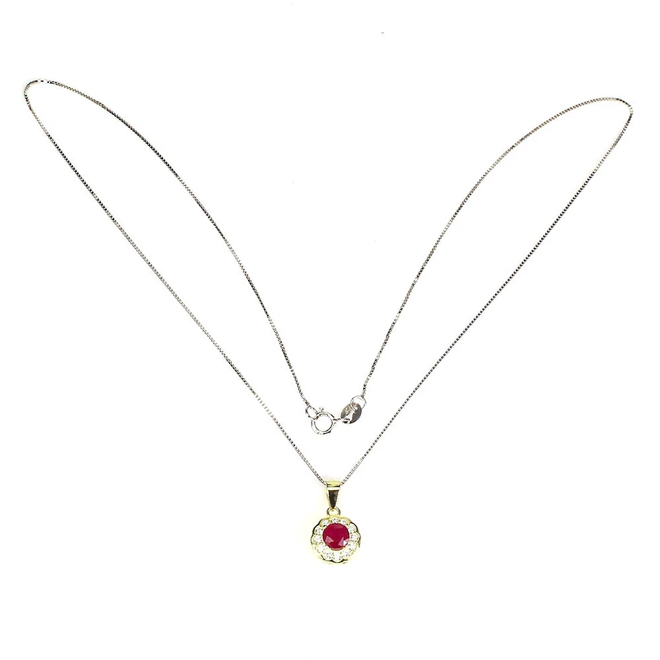 925 Sterling Silver Round Rd Ruby 5mm Simulated Cz Necklace 18 Inches - Image 3 of 4