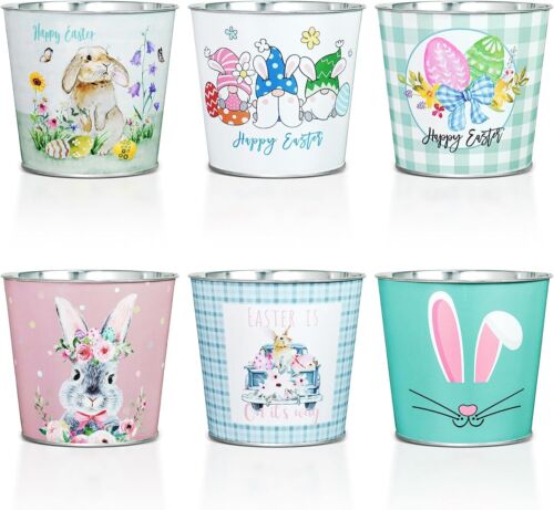 Putuo Decor Easter Theme Metal Buckets, 6 Pieces Decorations