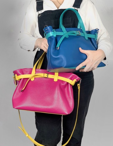 Mujer Bolso de Mano Cuero GENUINO Naranja Rosa Cartera Multicolor Bolso de Hombro - Imagen 4 de 12