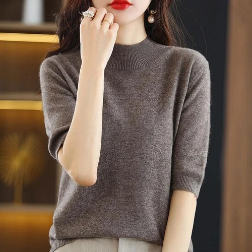 Damen-Strickpullover Kunstkaschmir kurzärmeliges Oberteil Mock Neck Overall Strickwaren - Bild 15 von 31