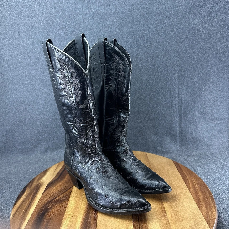 De Colección Justin Botas 0975 Cuero Avestruz Negro Botas Occidentales Exóticas Talla 5.5 B Foto 2 de 4