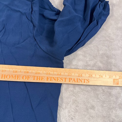 Camisa Eileen Fisher Mujer Grande Azul Manga Corbata Blusa Ligera 100% Seda - Imagen 5 de 8