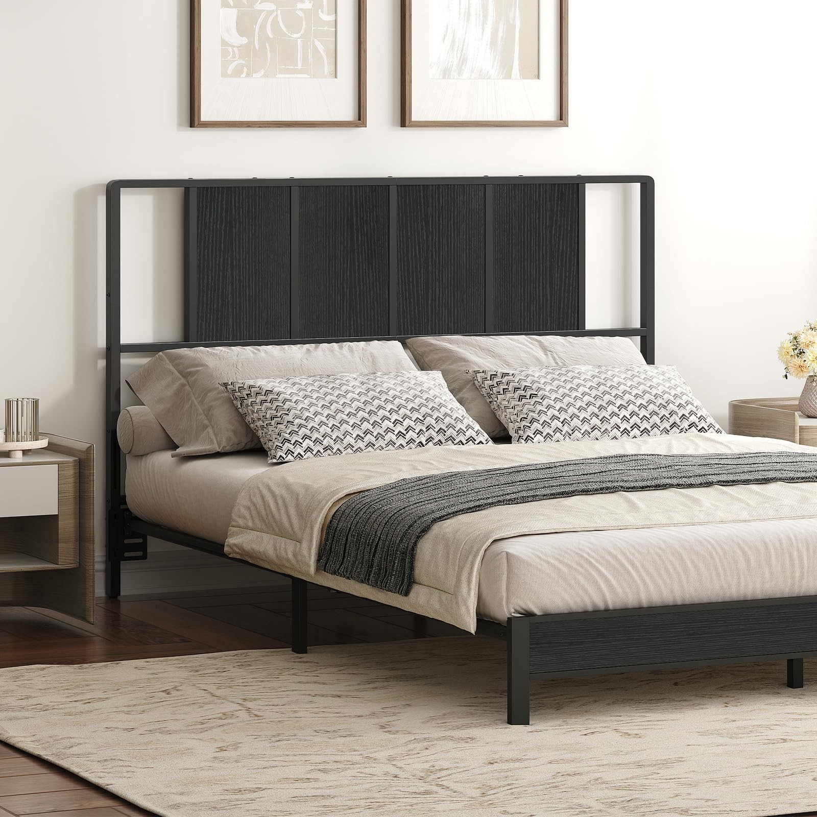 Queen Size Headboard Only, Metal Headboard with Adapters, Minimalist Industri...