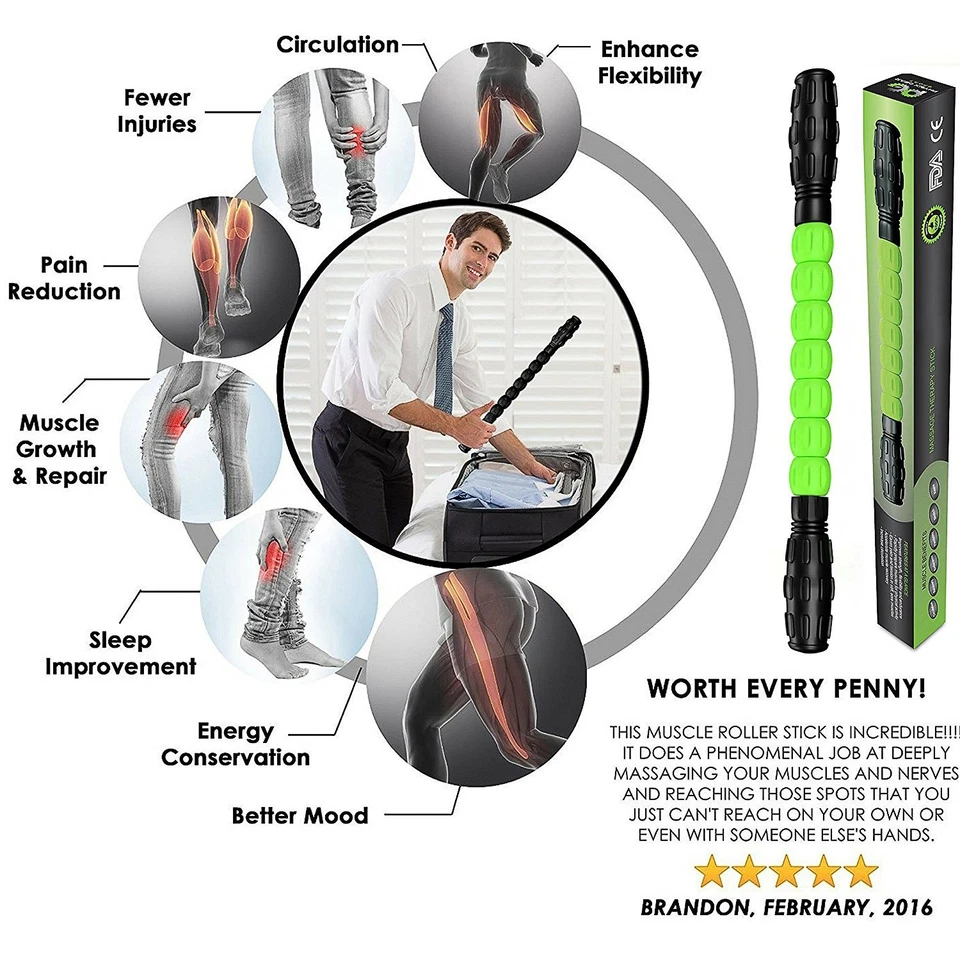 Muscle Roller Stick Deep Tissue Massage Leg Cramps Quads Calf Hamstring Massager - Image 2 of 2