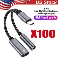 2 in 1 Type-C USB C to 3.5mm AUX Audio Headphone Jack Adapter Charger Cable lot