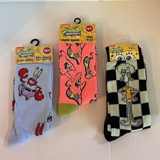 Spongebob Squarepants Crew Socks Shoe Size 6-13 Lot Of 3 Brand New Pairs