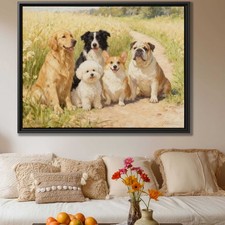 Dog Oil Painting Canvas Print Golden Retriever  Bulldog Wall Art Decor