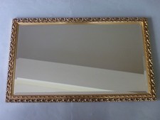 Vintage Gold Wood Wall Mirror: Large Rectangle Carved Rococo Bevel 20 x 32.75"