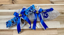 HANDMADE MLB Royals Set of 2 White Organza  Royal Blue Ribbon Wedding Garter
