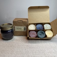 Longaberger Blue Ribbon Candle Jar & 6 Pk Votive candle sample pack