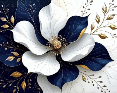 Luxus Blumen Wandbild bedruckbar Marineblau & Gold Blume Kunstwerk digitales Produkt