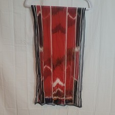 Ellen Tracy Silk Scarf Red Black 13.5 X 54" Lightweight Classic Elegant Vintage