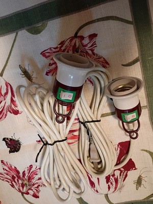 2 Pack E26 Plug-In Light Socket Cord Set w/ Inline On/Off Switch White/Brown,