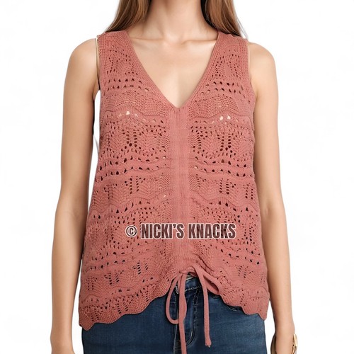 Jessica Simpson Adjustable Cinch Front Crochet Tank Top Rose Pink Size M