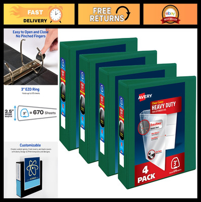 Heavy-Duty 3-Inch View Binders, 670-Sheet Capacity, Customizable Cover, Green (4