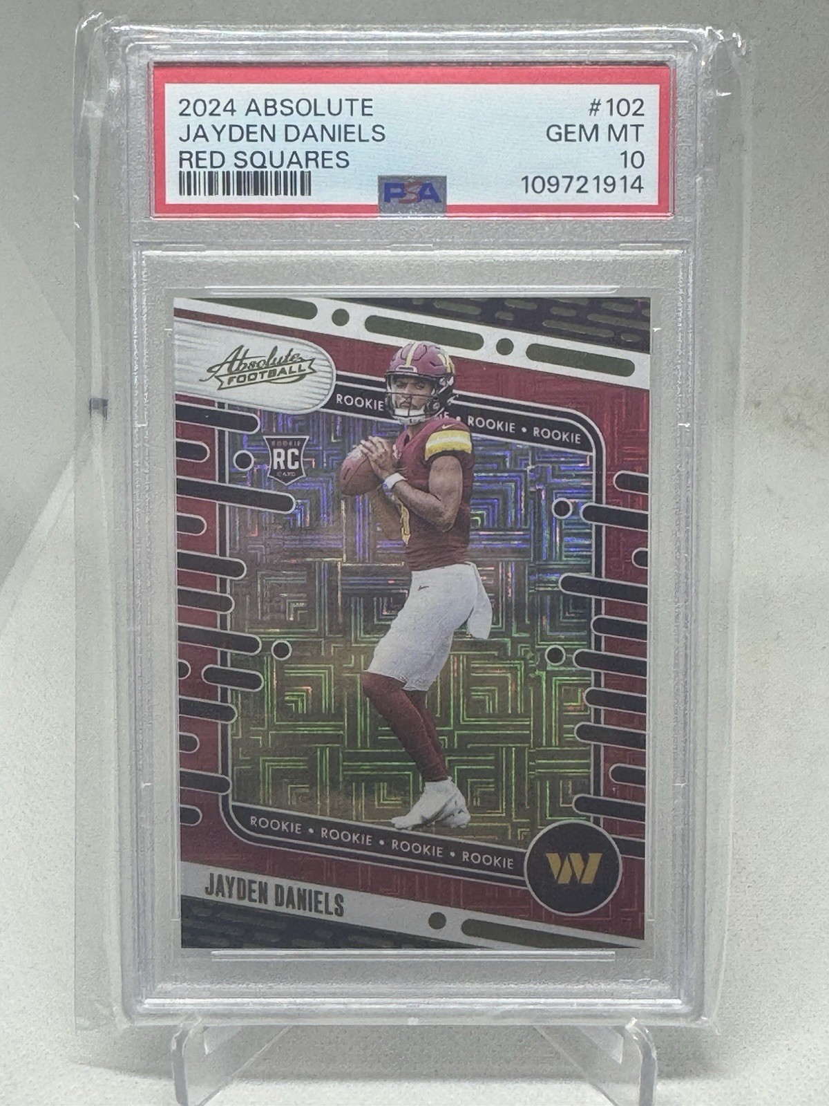 2024 Panini Absolute Football Jayden Daniels Red Squares RC /499 PSA 10