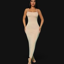 Shein Solid SXY Beige Backless Crisscross Bodycon dress