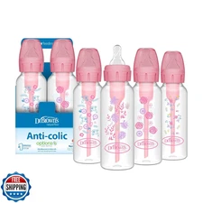 Dr. Brown's Natural Flow Anti-Colic Options+ Narrow Baby Bottle, Pink Floral,
