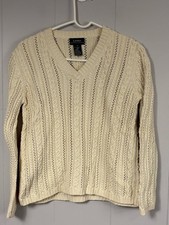 Lauren Ralph Lauren Cable Knit V-Neck Vintage Cotton Sweater Medium Winter Cozy